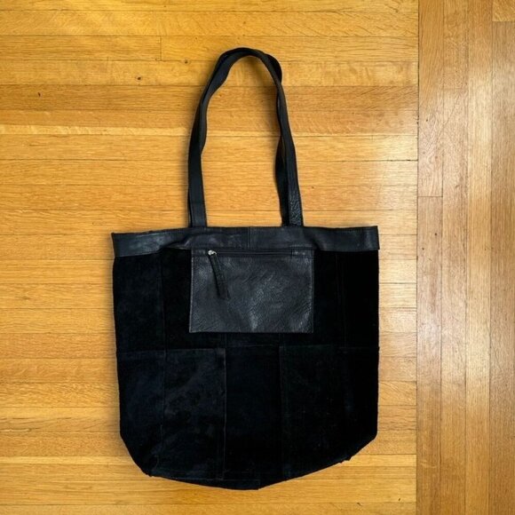Anthropologie Day & Mood Heather Tote Bag Black Pebbled Leather Silver Hardware - Picture 7 of 10